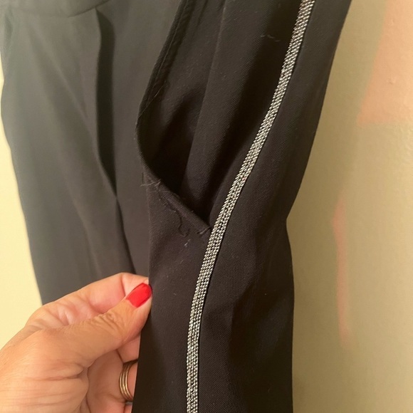 WHBM The Slim Ankle Cuffed Black With Silver Stripe Pants Sz 2 NWOT - Picture 8 of 9